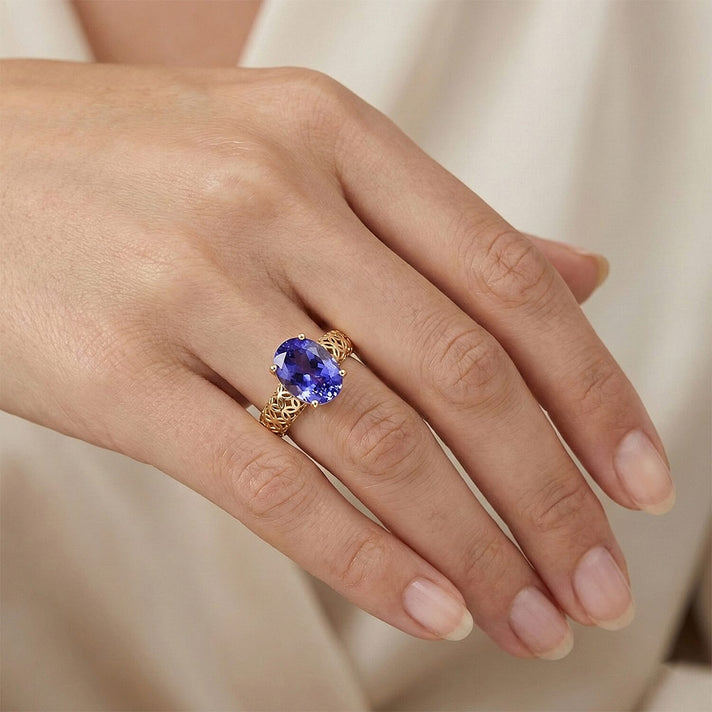 The Legacy Collection - 9K Yellow Gold AAA Tanzanite Solitaire Handmade Mirage Oval Ring 2.00 Ct. 8499759 2
