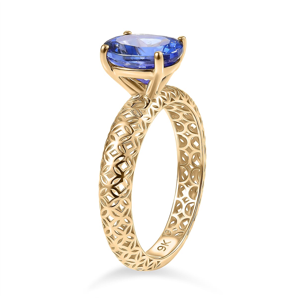 The Legacy Collection - 9K Yellow Gold AAA Tanzanite Solitaire Handmade Mirage Oval Ring 2.00 Ct. V32531615 4