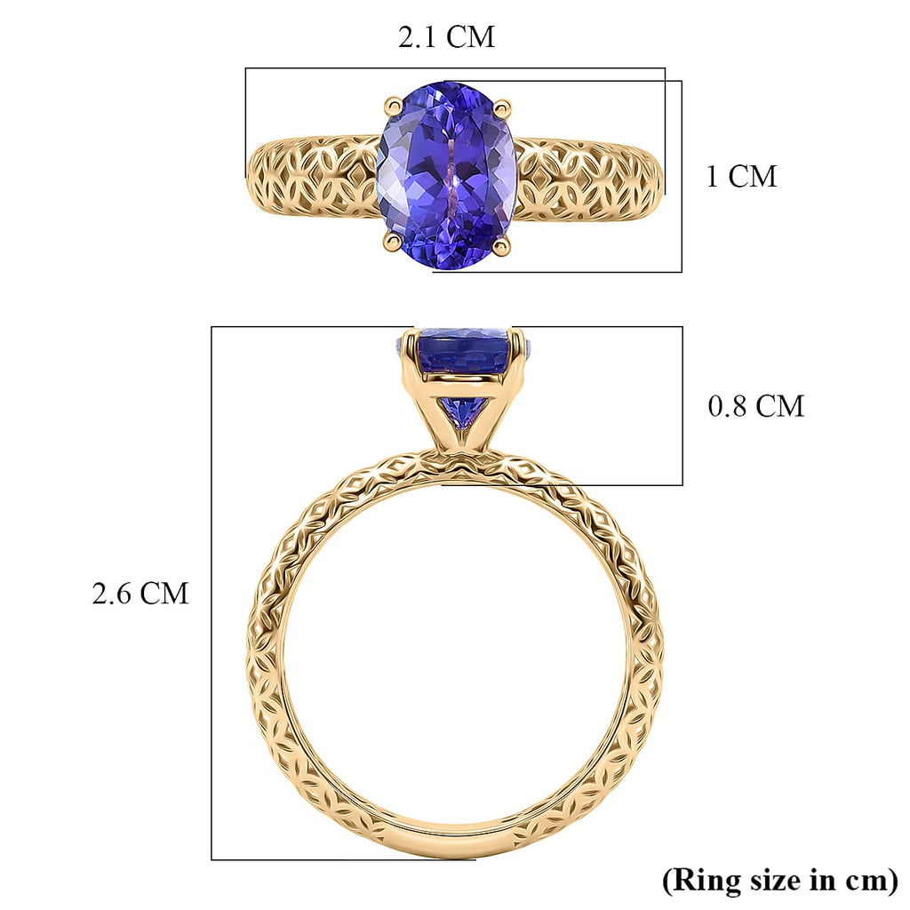 The Legacy Collection - 9K Yellow Gold AAA Tanzanite Solitaire Handmade Mirage Oval Ring 2.00 Ct.