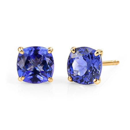One Time Deal- 9K Yellow Gold Tanzanite (Cushion) Solitaire Stud Push Post Earring 2.60 Ct. 8516256 1
