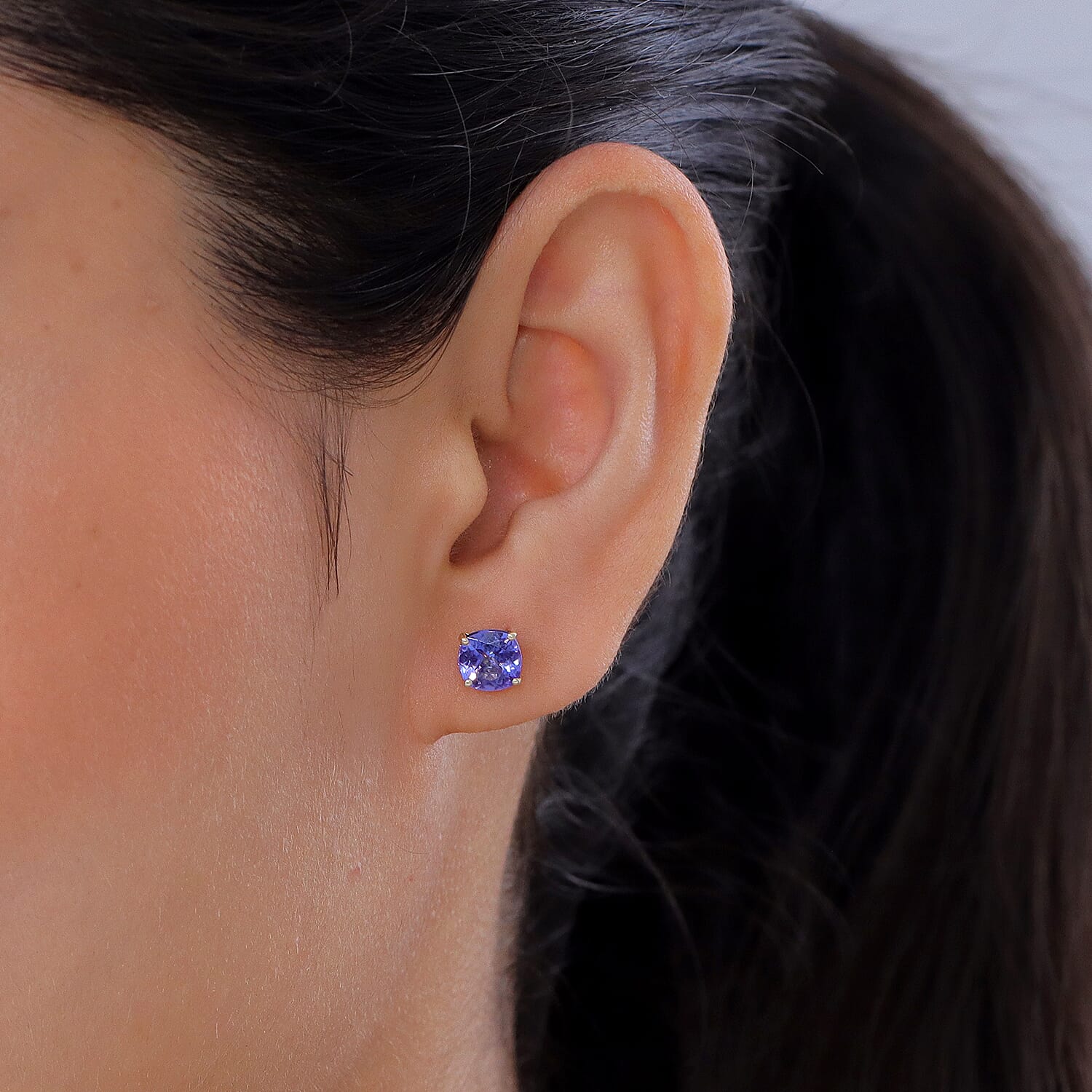 One Time Deal- 9K Yellow Gold Tanzanite (Cushion) Solitaire Stud Push Post Earring 2.60 Ct. 8516256 2
