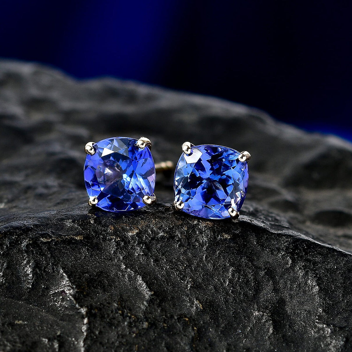 One Time Deal- 9K Yellow Gold Tanzanite (Cushion) Solitaire Stud Push Post Earring 2.60 Ct. 8516256 3