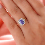 9K Yellow Gold Tanzanite and Diamond Halo Ring 1.49 Ct.
