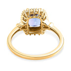 9K Yellow Gold Tanzanite and Diamond Halo Ring 1.49 Ct.