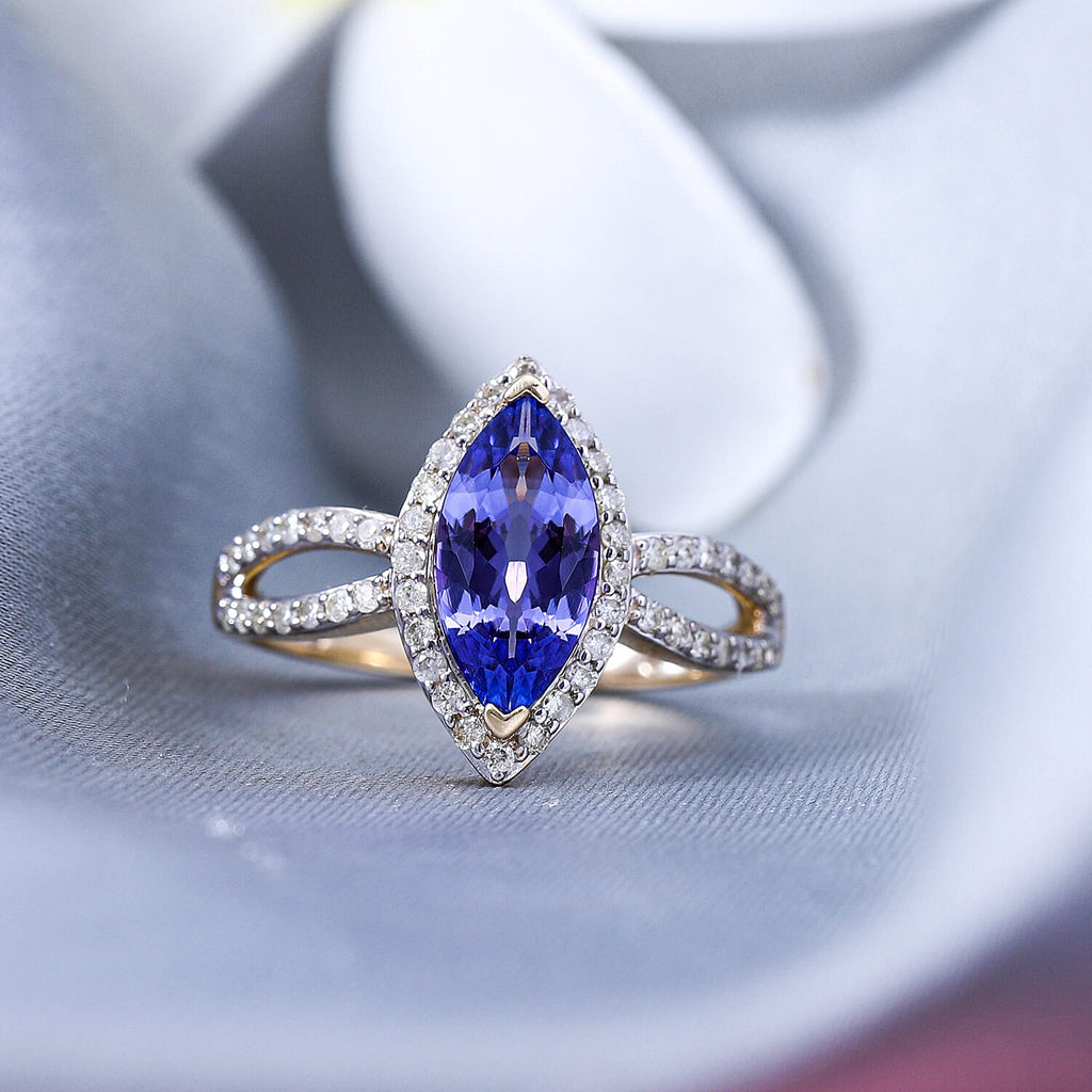 9K Yellow Gold Tanzanite and Diamond Ring 2.13 Ct.