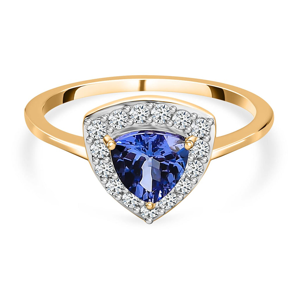 9K Yellow Gold Tanzanite and Moissanite Ring