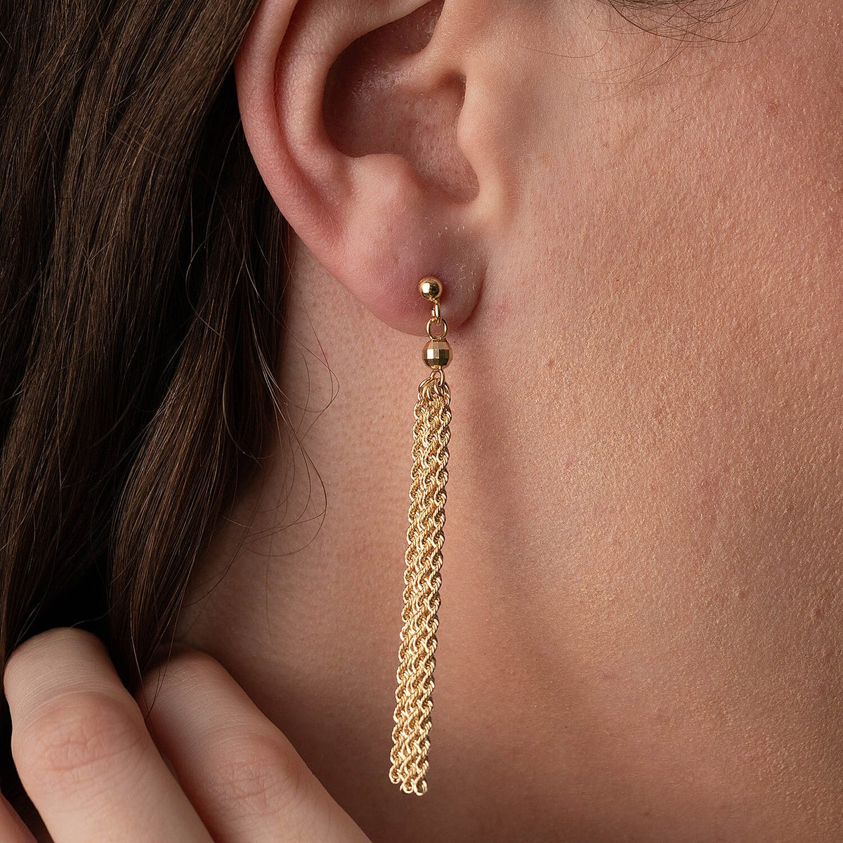 9K Yellow Gold Tassel Earrings with Push Back Setting 8100306 1