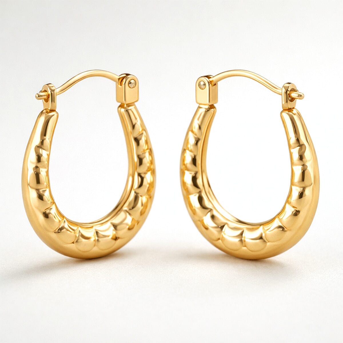 9K Yellow Gold Textured Creole Earring with Clasp 8356195 0