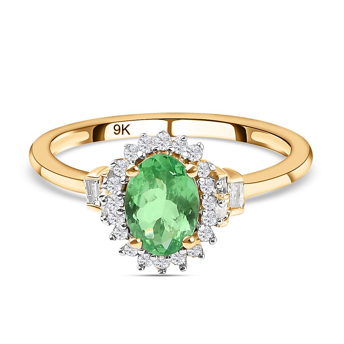 Tsavorite Garnet and Diamond Halo Ring in 9K Yellow Gold 8959639 0