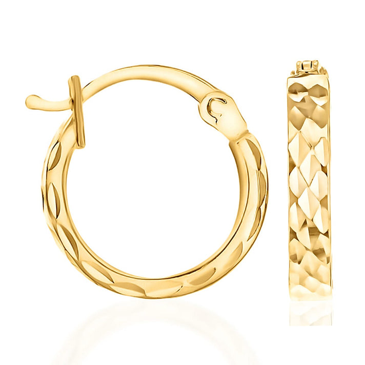 9K Yellow Gold Tube Diamond Cut Creole Hoop Earrings 1.1 grams 6092902 1