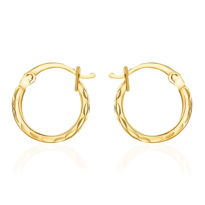 9K Yellow Gold Tube Diamond Cut Creole Hoop Earrings 1.1 grams 6092902 2