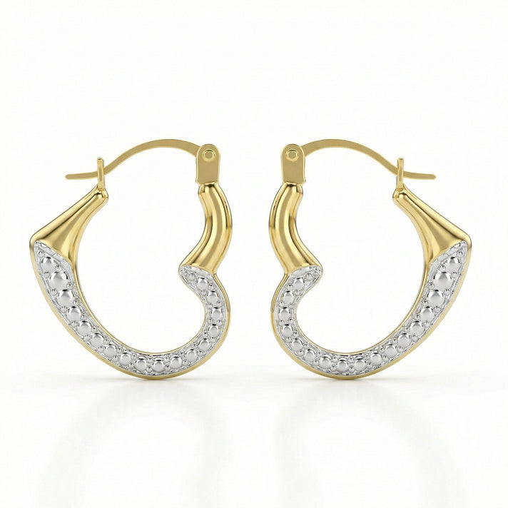 9K Yellow Gold Two Colour 14mm X 17mm Textured Heart Creole Earrings 7189210 1