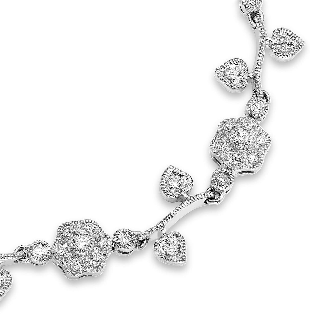 9K White Gold 1 Ct Diamond Flower and Leaf Bracelet 7.85 Inch 7327898 1