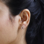 9K Yellow Gold White Diamond Circle Earring With Push Back