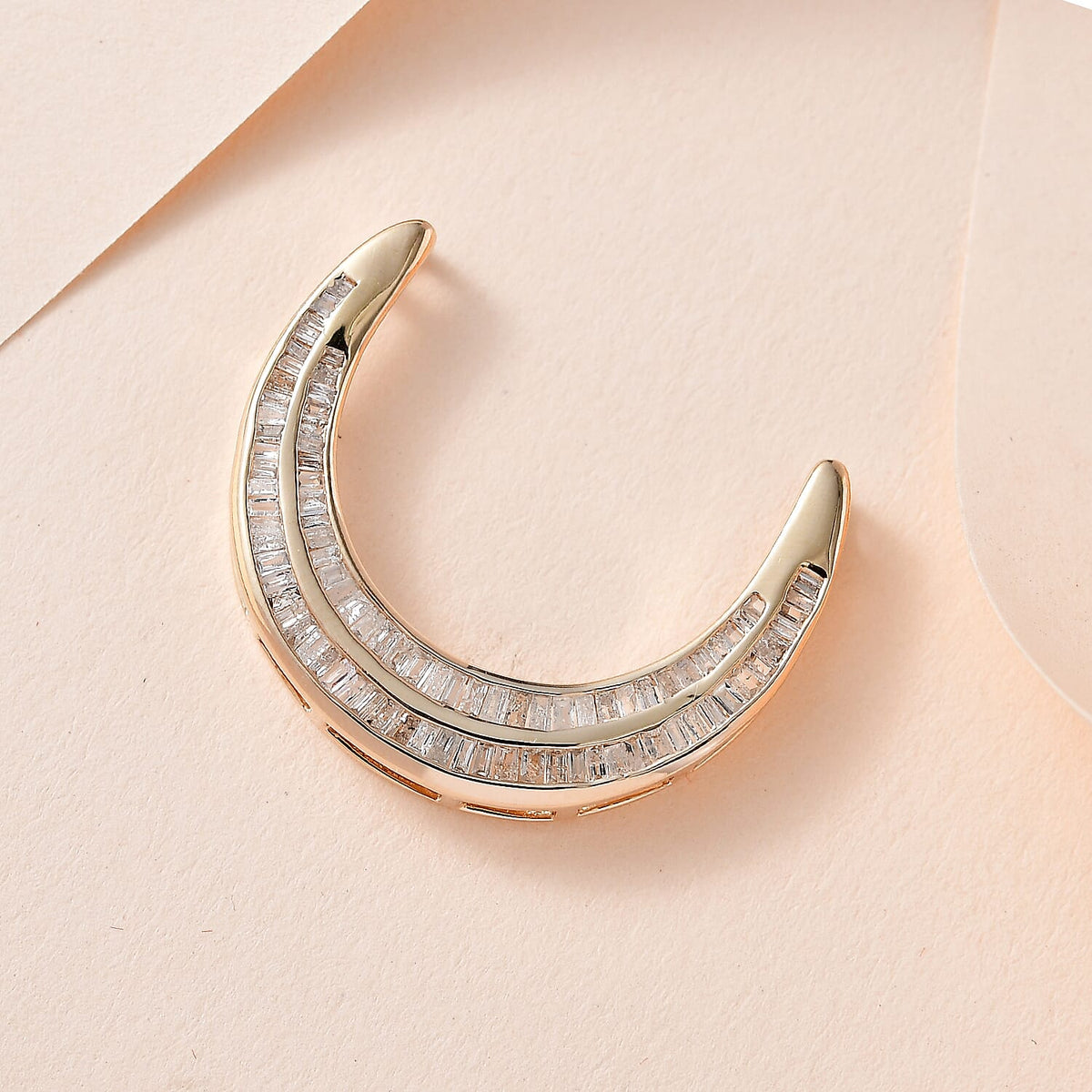 9K Yellow Gold White Diamond (G-H) Crescent Moon Pendant 1.00 Ct 7658536 3