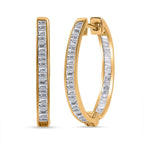 9K Yellow Gold Natural White Diamond Full Eternity Inside Out Earrings With Clasp 1.00 Ct.