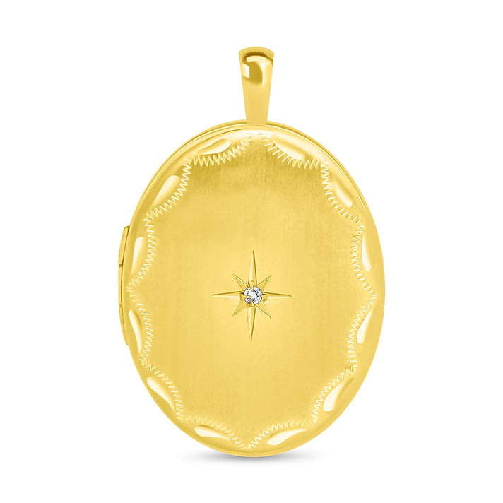 9K Yellow Gold Diamond Set 20mm x 32mm Etched Oval Locket 7343825 1