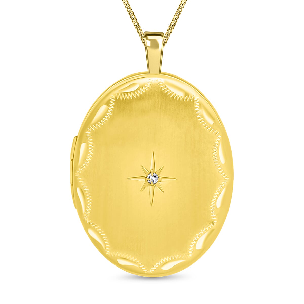 9K Yellow Gold Diamond Set 20mm x 32mm Etched Oval Locket 7343825 1