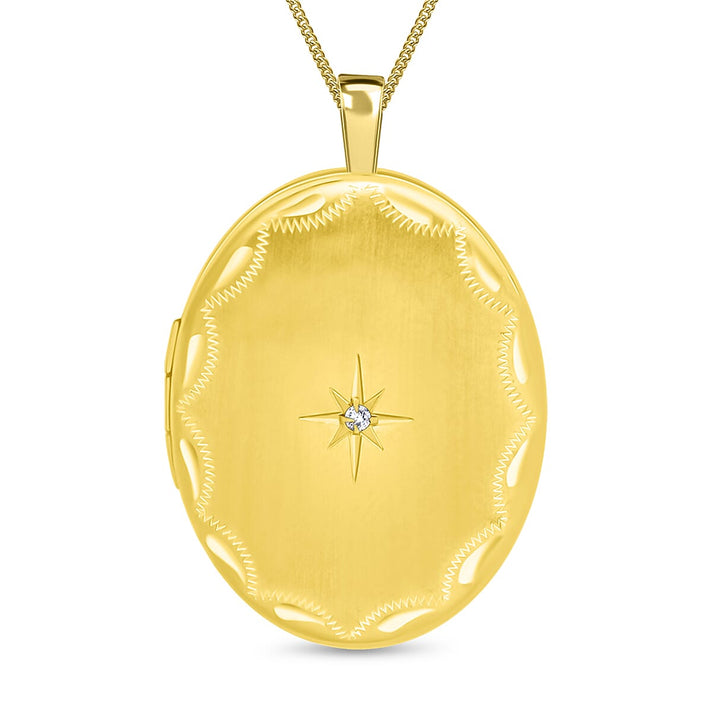 9K Yellow Gold Diamond Set 20mm x 32mm Etched Oval Locket 7343825 2