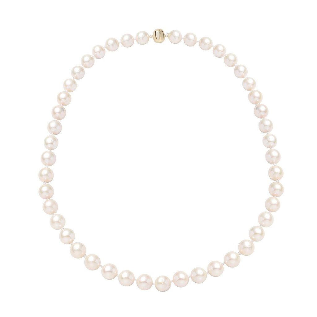 9K Yellow Gold White Edison Pearl (10mm) Necklace With Magnetic Lock (Size 20)