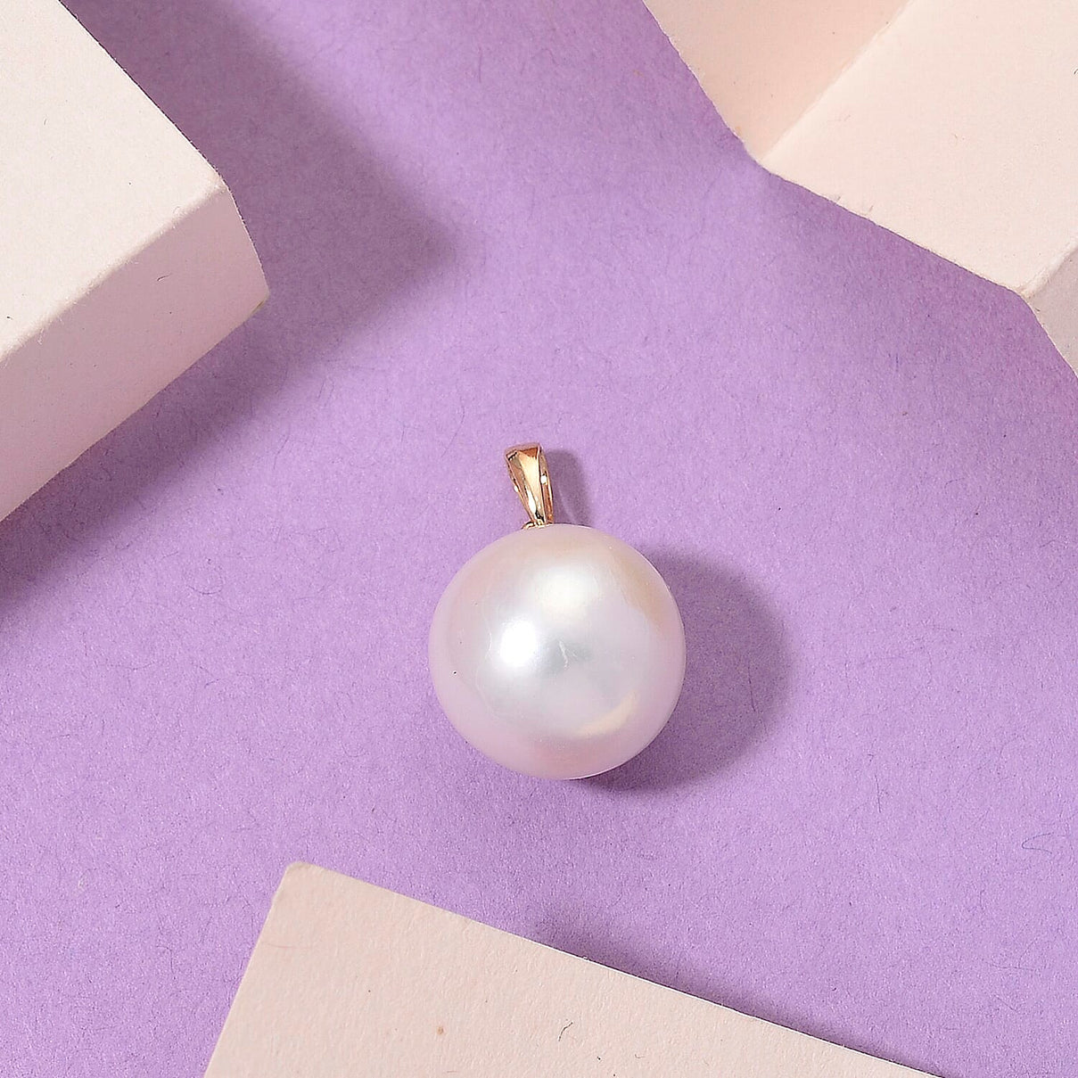 9K Yellow Gold White Edison (12-13MM) Pearl Pendant. 8355079 2