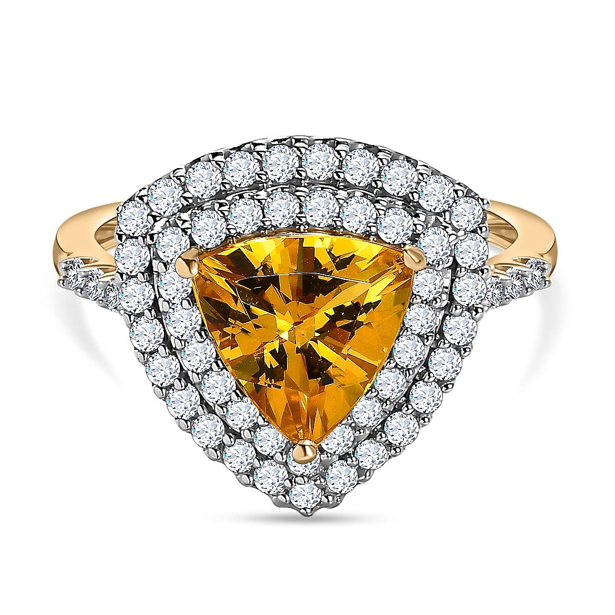 9K Yellow Gold Golden Beryl and Moissanite Halo Ring 2.03 Ct 7568828 0