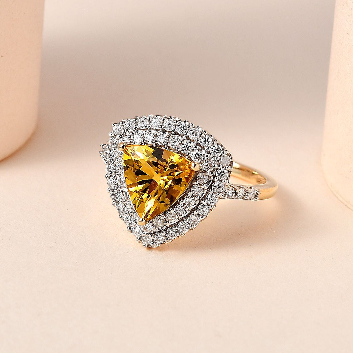 9K Yellow Gold Golden Beryl and Moissanite Halo Ring 2.03 Ct 7568828 1