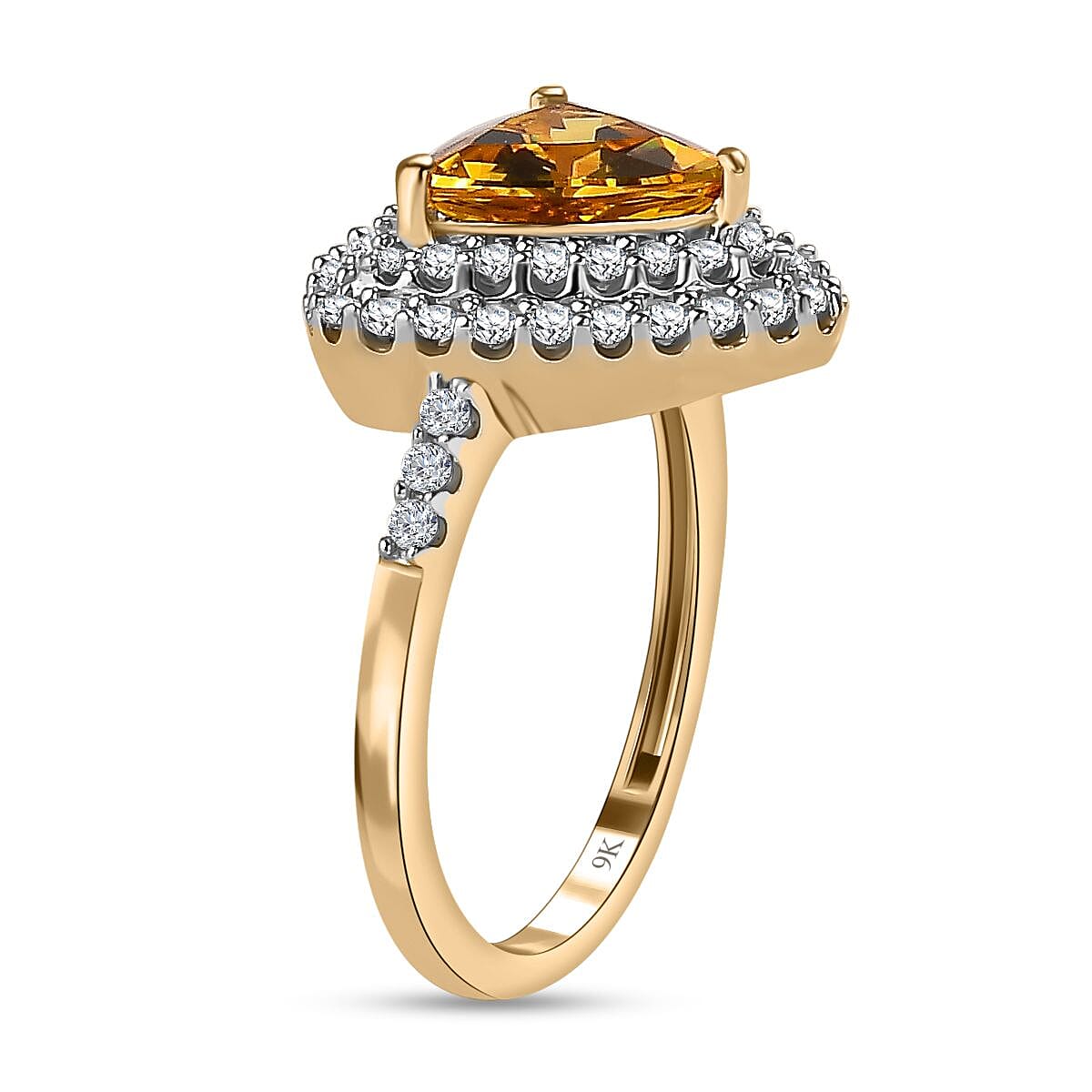 9K Yellow Gold Golden Beryl and Moissanite Halo Ring 2.03 Ct 7568828 3