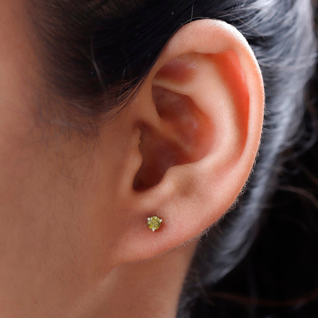 9K Yellow Gold Yellow Diamond Stud Earrings (with Push Back) 0.26 Ct.