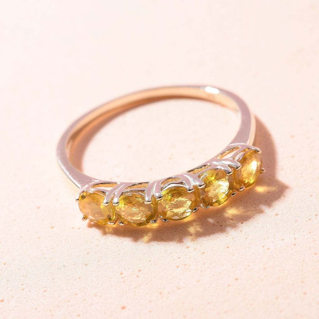 9K Yellow Gold Chantaburi Yellow Sapphire 5 Stone Ring 1.74 Ct.