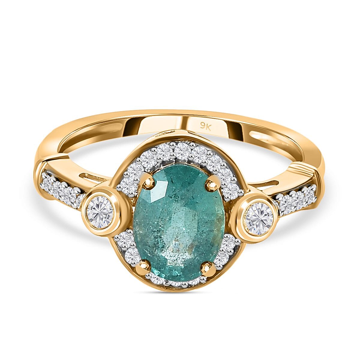 9K Yellow Gold Zambian Emerald and Diamond (G-H) Ring 1.43 Ct. 7461326 1
