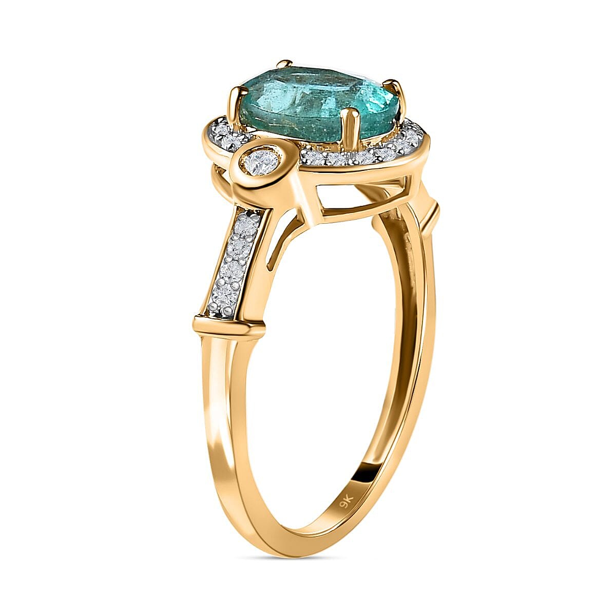 9K Yellow Gold Zambian Emerald and Diamond (G-H) Ring 1.43 Ct. 7461326 7