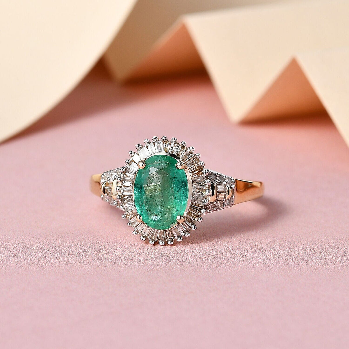 9K Yellow Gold Zambian Emerald and Diamond Halo Ring 1.44 Ct. 7236930 3
