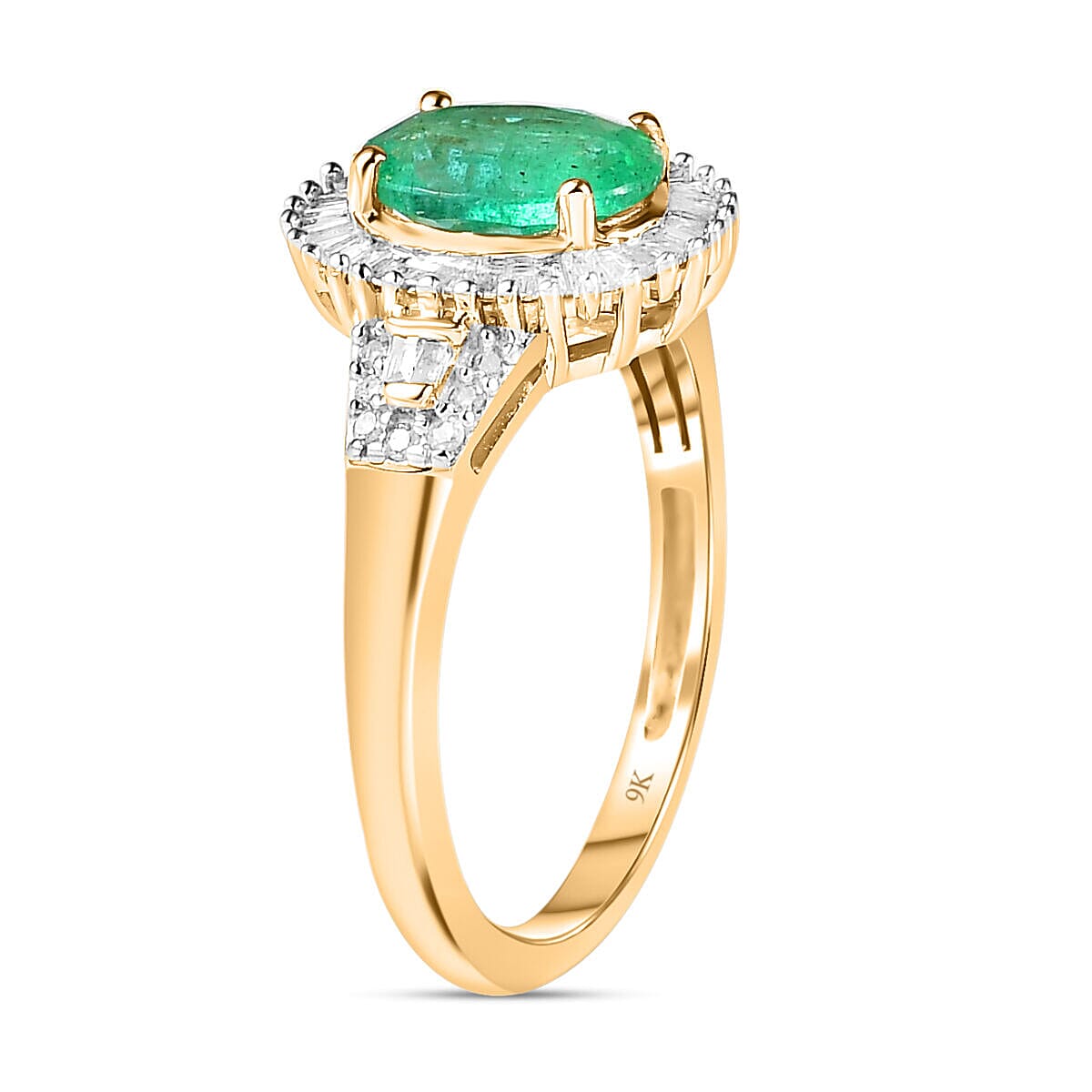 9K Yellow Gold Zambian Emerald and Diamond Halo Ring 1.44 Ct. 7236930 7