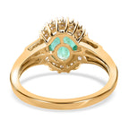 9K Yellow Gold Zambian Emerald and Diamond Halo Ring 1.44 Ct.