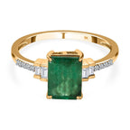 9K Yellow Gold Zambian Emerald and Diamond Ring 1.43 Ct.