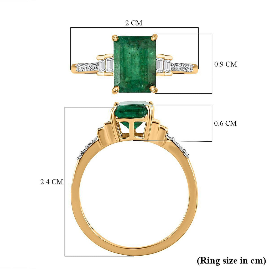 9K Yellow Gold Zambian Emerald and Diamond Ring 1.43 Ct.