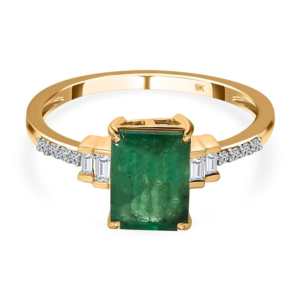 9K Yellow Gold Zambian Emerald and Diamond Ring 1.43 Ct.