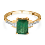 9K Yellow Gold Zambian Emerald and Diamond Ring 1.43 Ct.