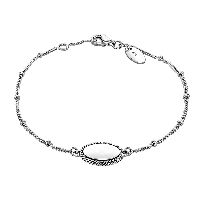Sterling Silver Rhodium Plated 10mm x 13.5mm Twist-Edge Oval Ball and Curb Chain Adjustable Bracelet 18cm/7-7.5 Inch 7457375 1