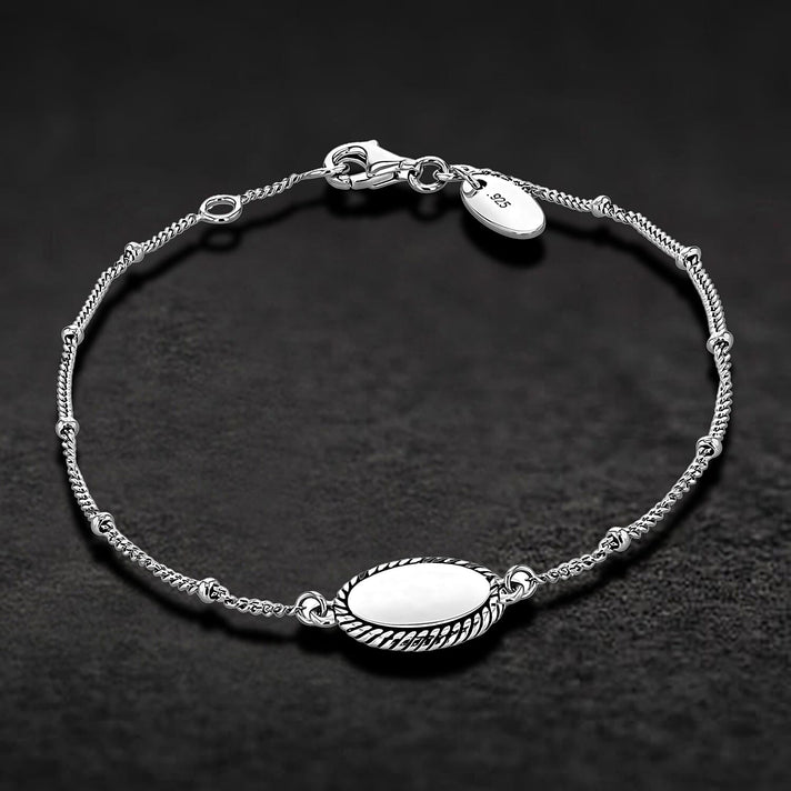 Sterling Silver Rhodium Plated 10mm x 13.5mm Twist-Edge Oval Ball and Curb Chain Adjustable Bracelet 18cm/7-7.5 Inch 7457375 2