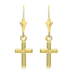 9K Yellow Gold 8 mm x 21mm Cross Drop Earrings