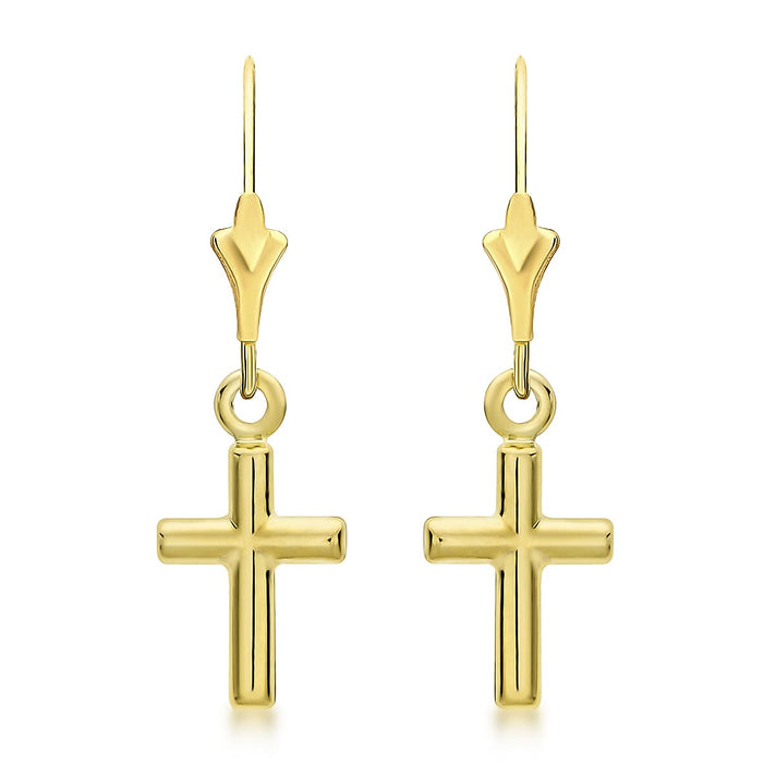 9K Yellow Gold 8 mm x 21mm Cross Drop Earrings 7159973 1
