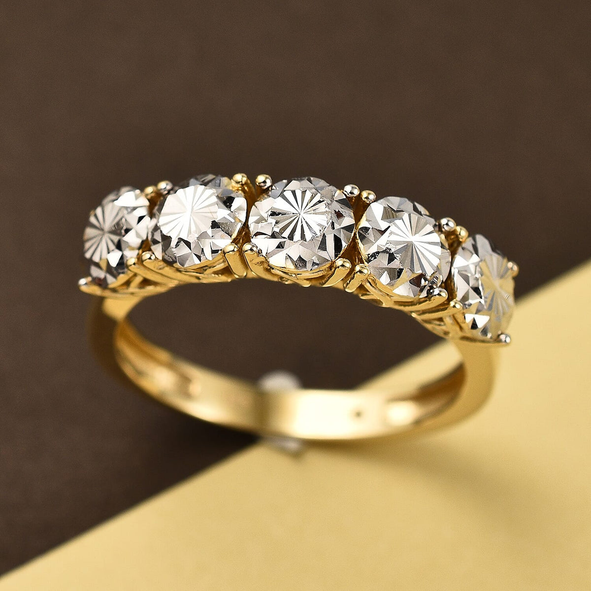 White Rhodium Overlay Half Eternity Ring in 9K Yellow Gold 3.06 grams 7384229 2