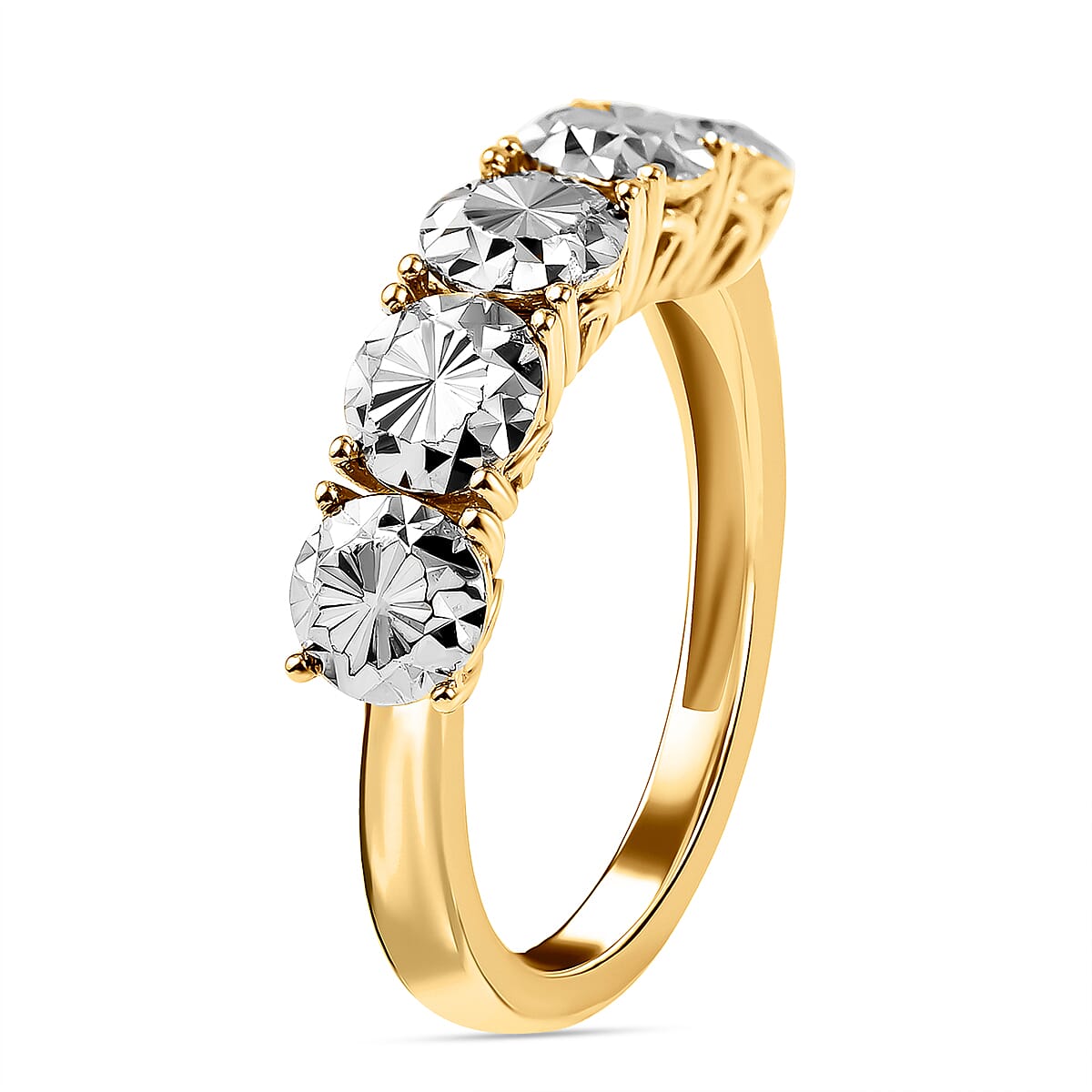 White Rhodium Overlay Half Eternity Ring in 9K Yellow Gold 3.06 grams 7384229 6