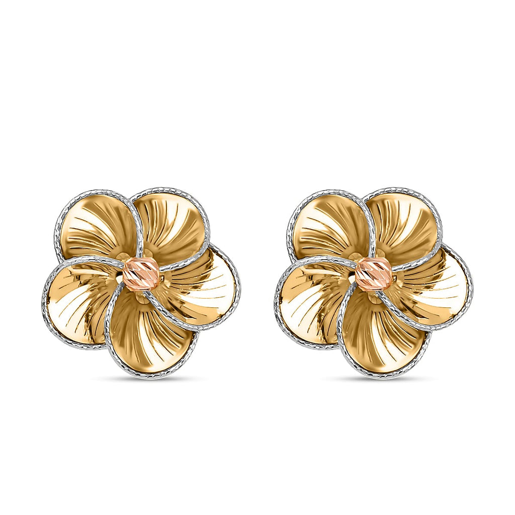 9K Yellow Gold Floral Stud Earrings (with Push Back)