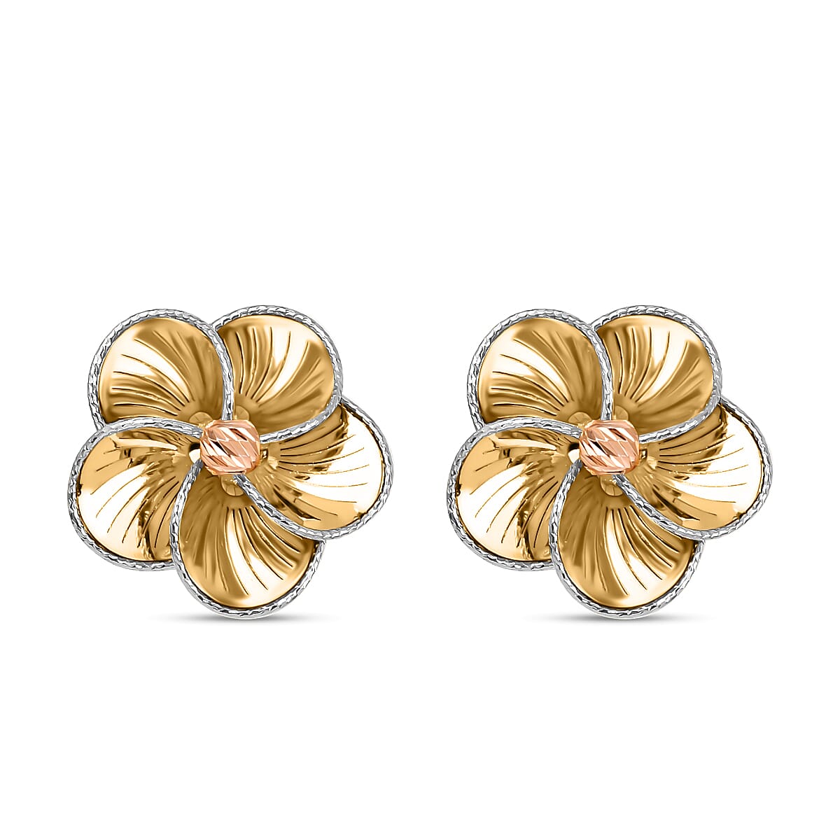 9K Yellow, Rose and White Gold Earrings (With Push Back) 8728851 0