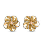 9K Yellow Gold Floral Stud Earrings (with Push Back)