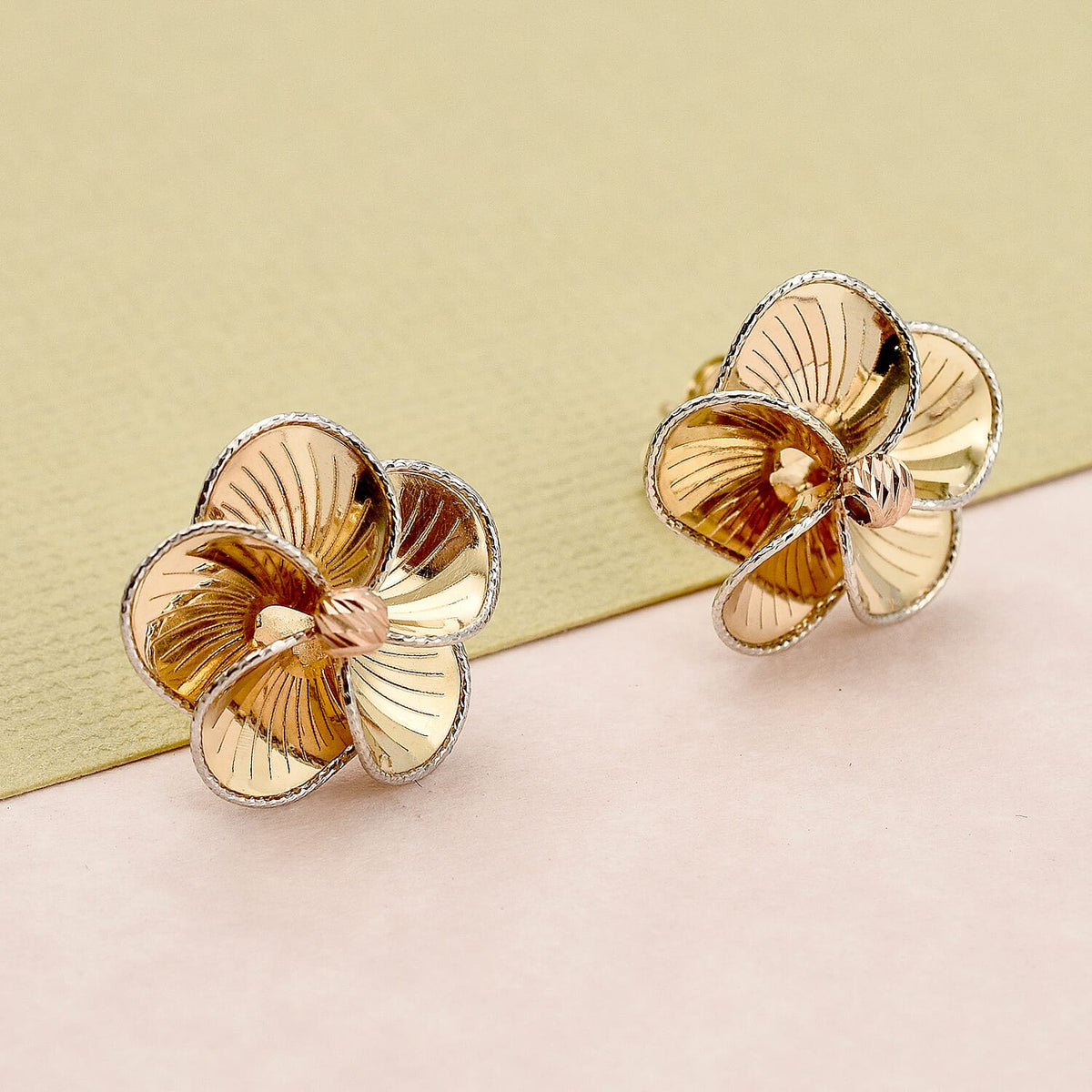 9K Yellow, Rose and White Gold Earrings (With Push Back) 8728851 1
