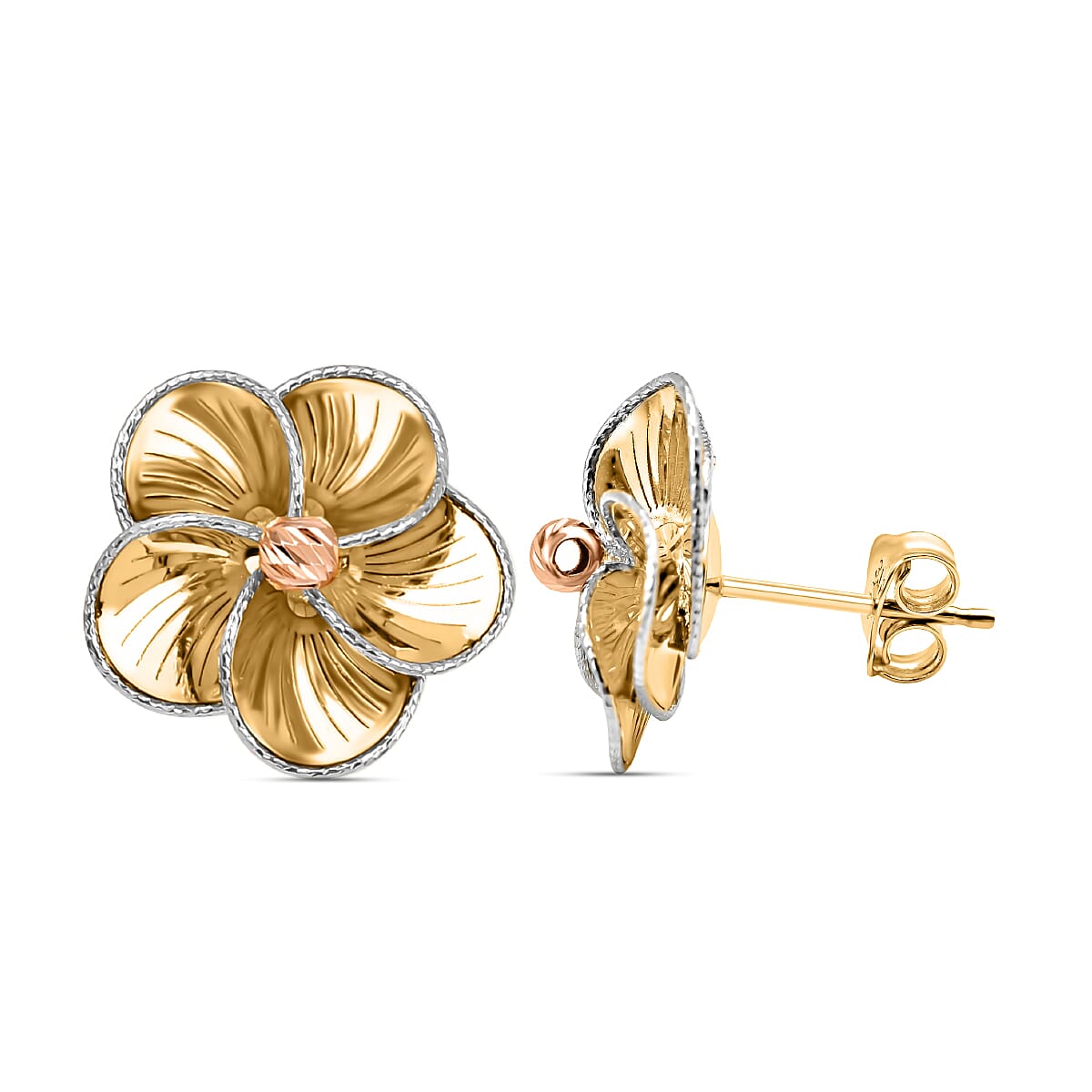 9K Yellow, Rose and White Gold Earrings (With Push Back) 8728851 3